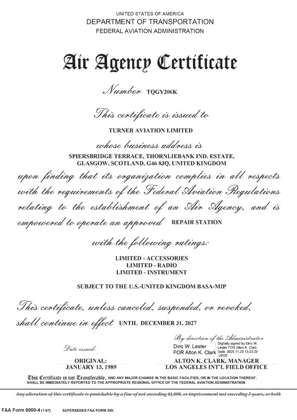 FAA Air Agency Certificate